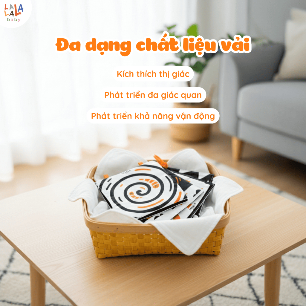 Thẻ vải kích thích thị giác cho bé. Bộ ĐỒ CHƠI 5 CHẤT LIỆU Lalala baby. THE5CL01
