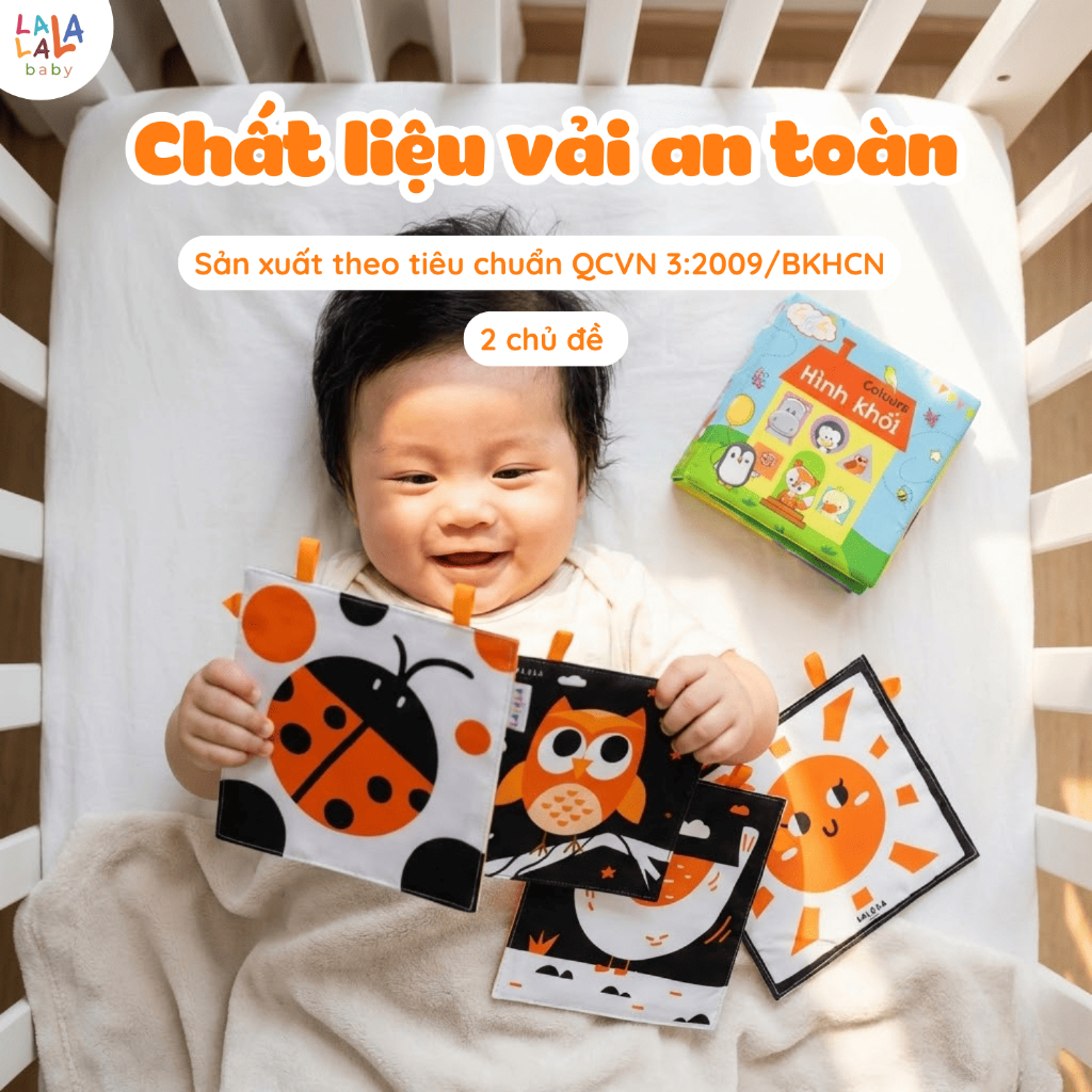Thẻ vải kích thích thị giác cho bé. Bộ ĐỒ CHƠI 5 CHẤT LIỆU Lalala baby. THE5CL01