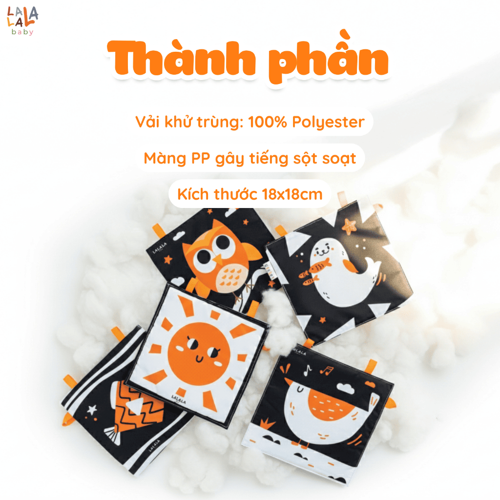 Thẻ vải kích thích thị giác cho bé. Bộ ĐỒ CHƠI 5 CHẤT LIỆU Lalala baby. THE5CL01