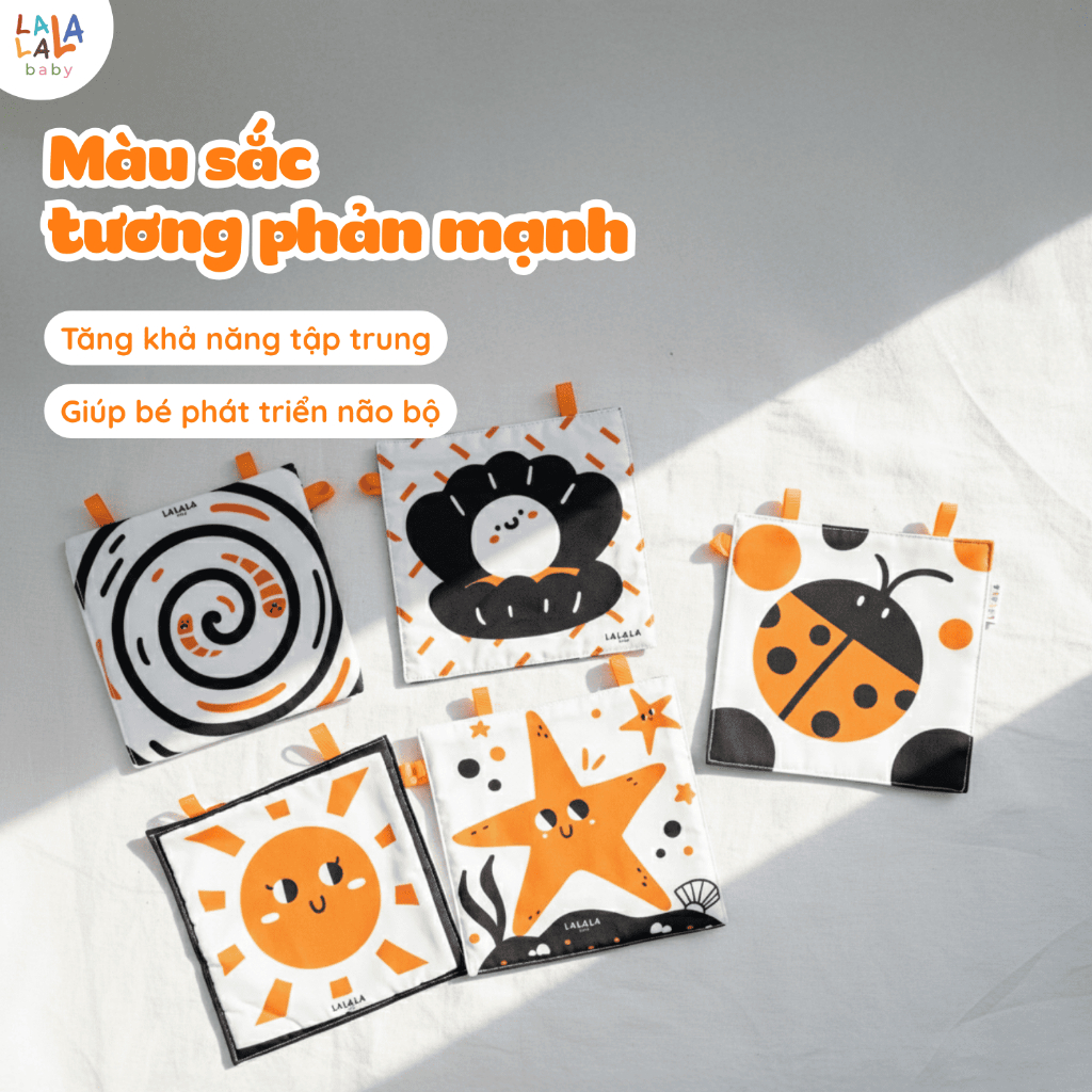 Thẻ vải kích thích thị giác cho bé. Bộ ĐỒ CHƠI 5 CHẤT LIỆU Lalala baby. THE5CL01