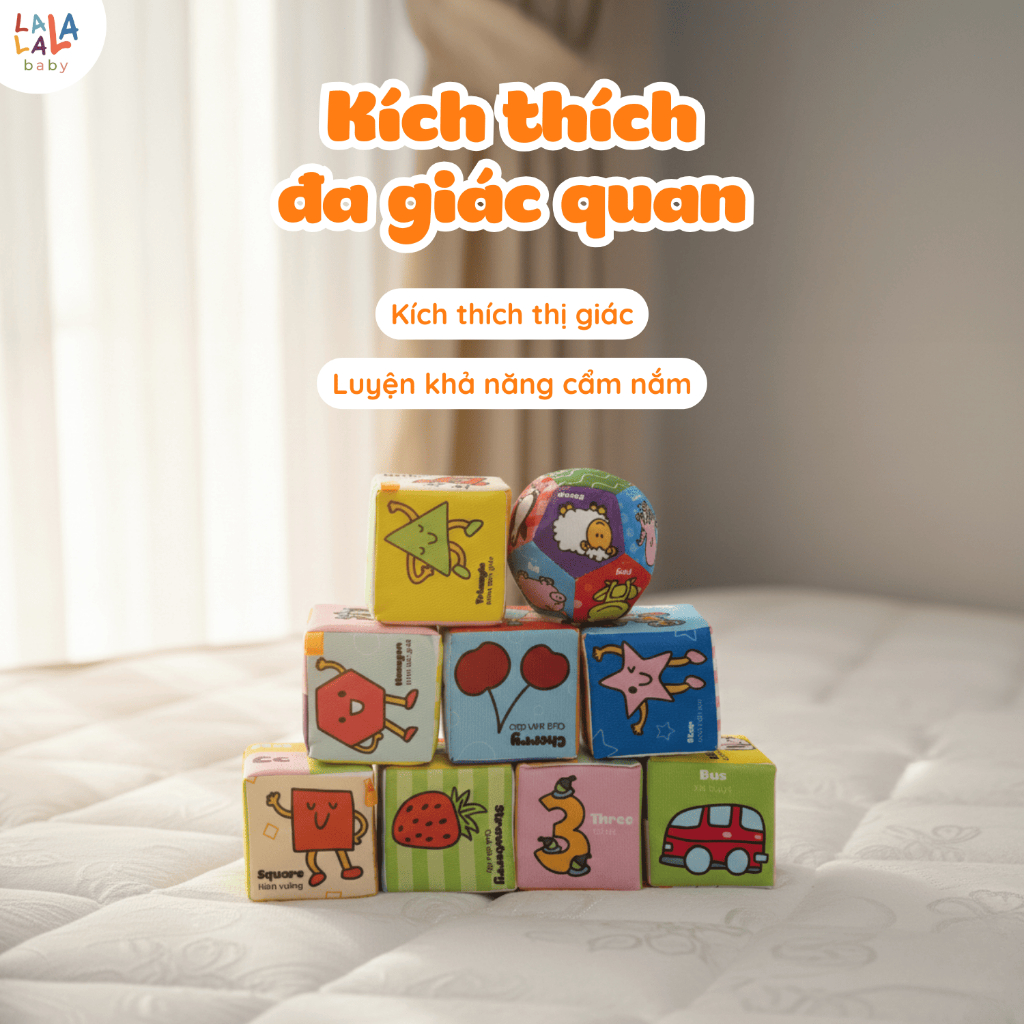 [Tặng kèm bóng vải] Bộ 8 đồ chơi hình khối xúc xắc vui nhộn Lalala Baby, vừa chơi vừa học tập TRAVEL BLOCK