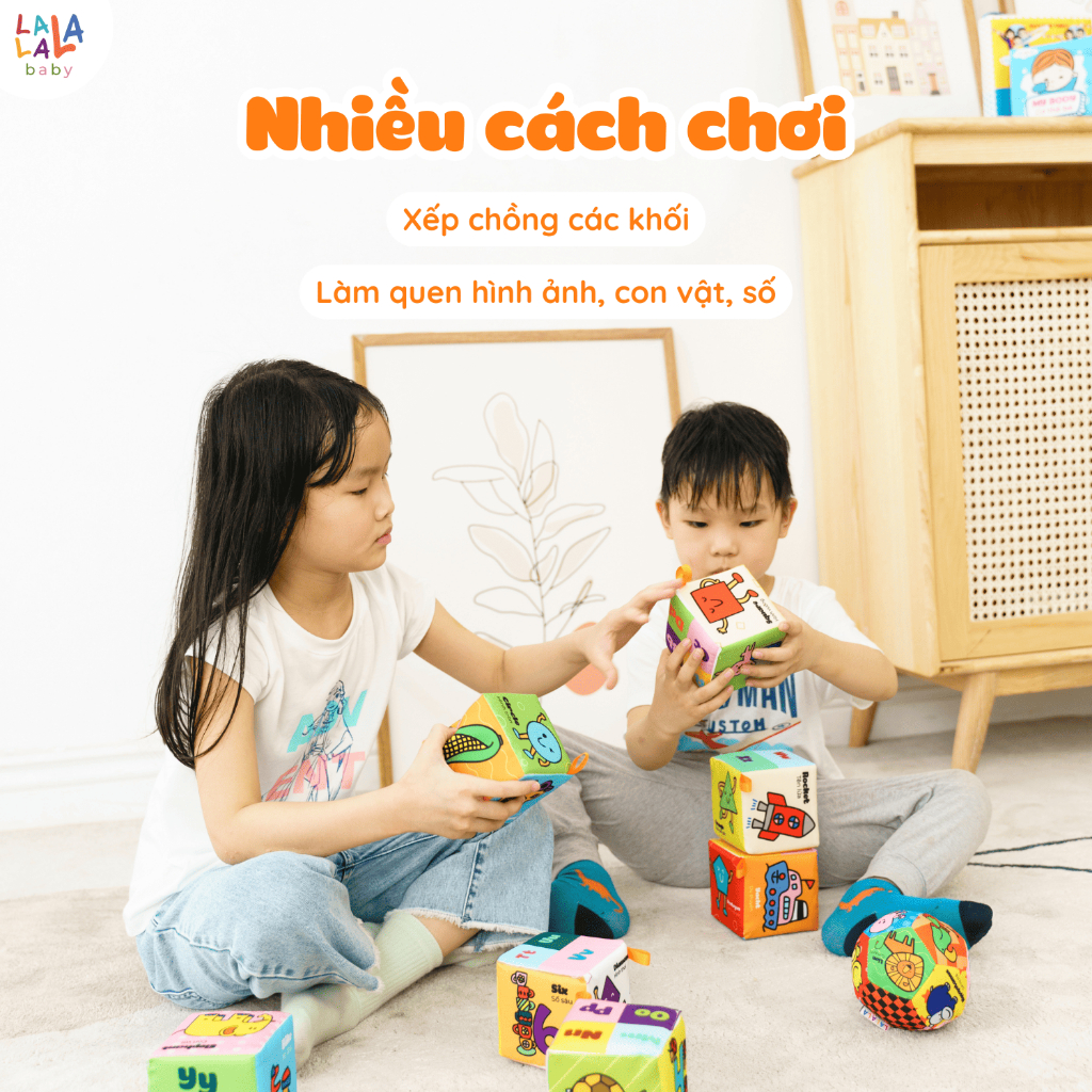 [Tặng kèm bóng vải] Bộ 8 đồ chơi hình khối xúc xắc vui nhộn Lalala Baby, vừa chơi vừa học tập TRAVEL BLOCK
