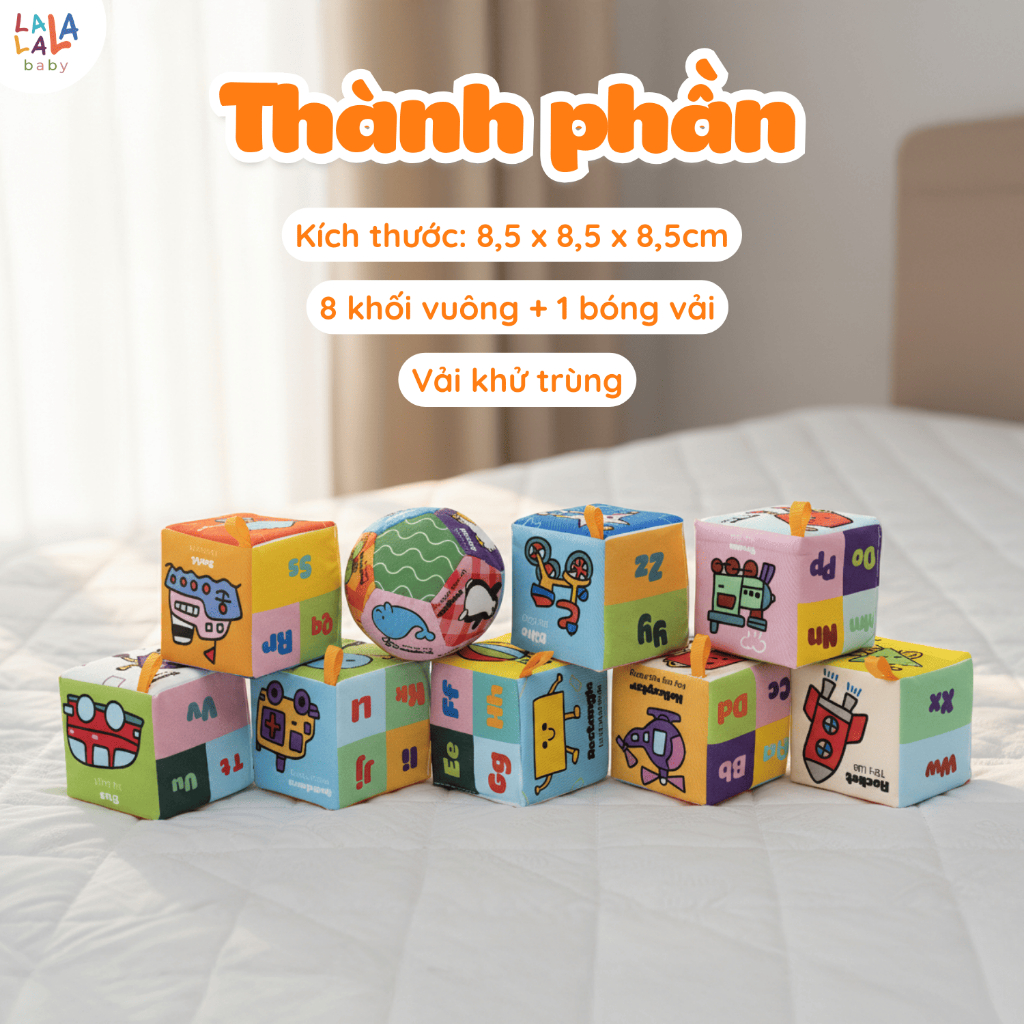 [Tặng kèm bóng vải] Bộ 8 đồ chơi hình khối xúc xắc vui nhộn Lalala Baby, vừa chơi vừa học tập TRAVEL BLOCK