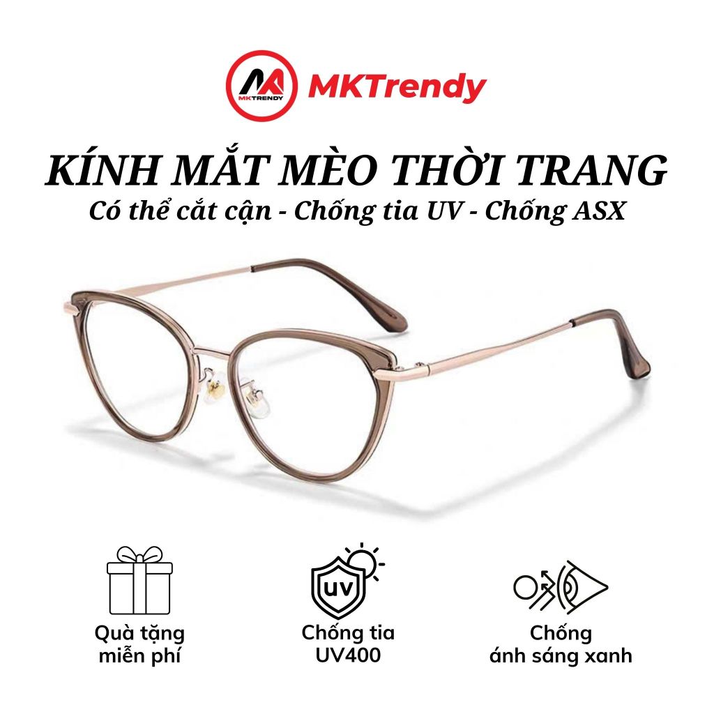 Kính mắt mèo nữ gọng kim loại MKTRENDY chống tia UV chống ánh sáng xanh thời trang xinh dễ thương đi học đi chơi K8