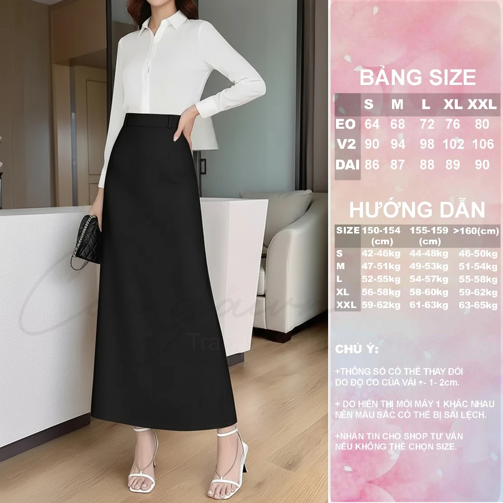 [Peinn] Chân váy cạp cao dáng A dài CV40, vải đẹp, dày dặn đứng form, tôn dáng.