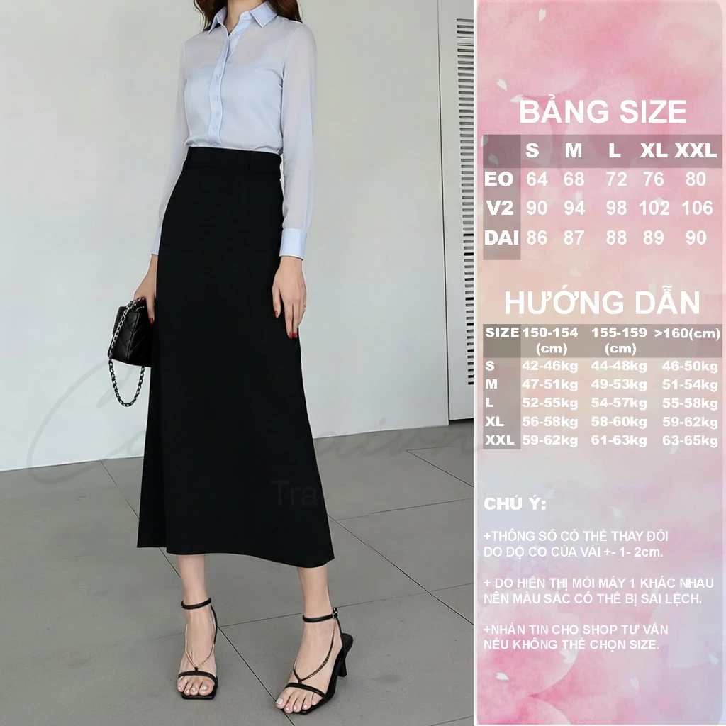 [Peinn] Chân váy cạp cao dáng A dài CV40, vải đẹp, dày dặn đứng form, tôn dáng.