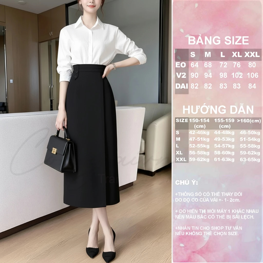[Peinn] Chân váy dài dáng suông xẻ trước CV41 – Cạp cao, vải dày đứng form, dài 82–84cm