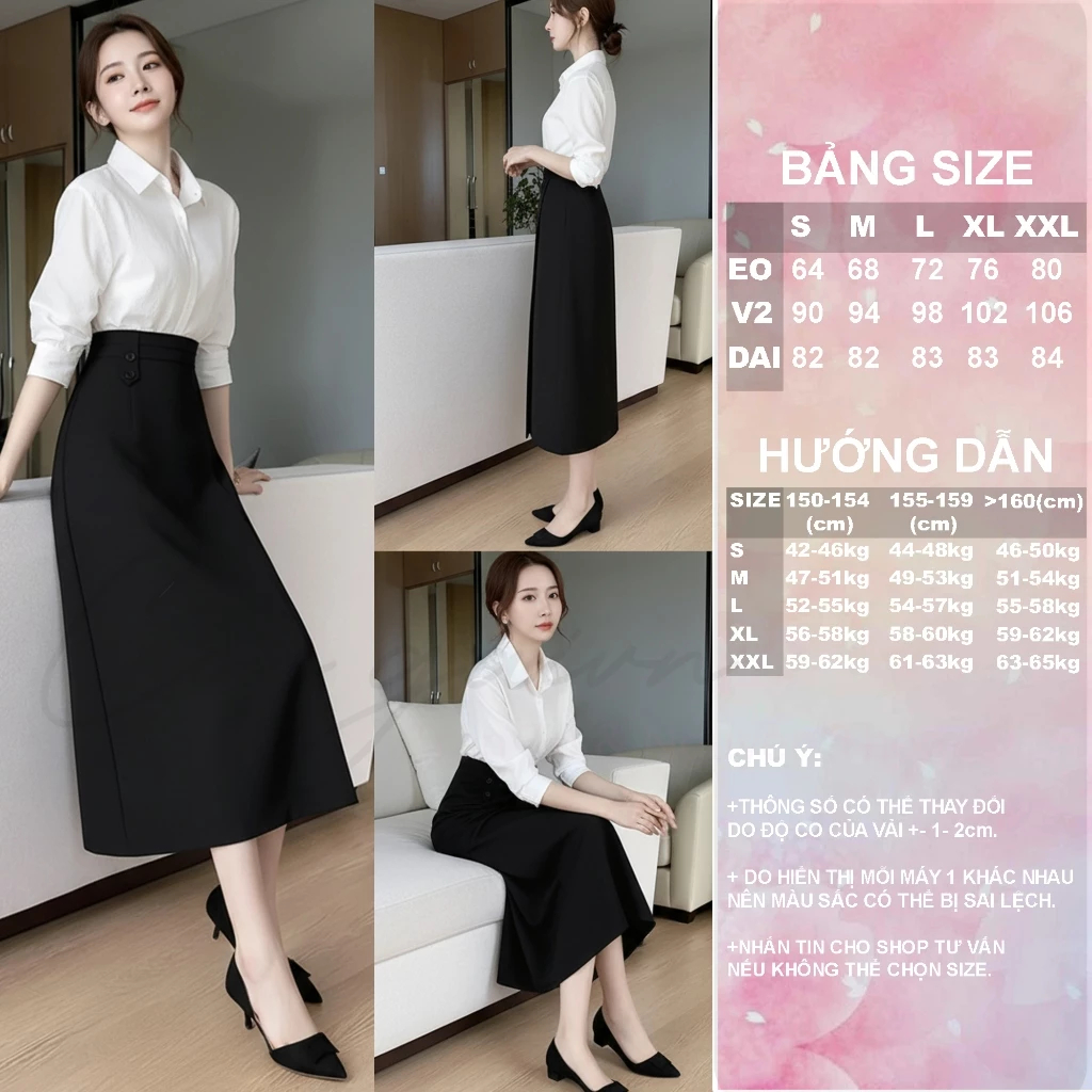 [Peinn] Chân váy dài dáng suông xẻ trước CV41 – Cạp cao, vải dày đứng form, dài 82–84cm