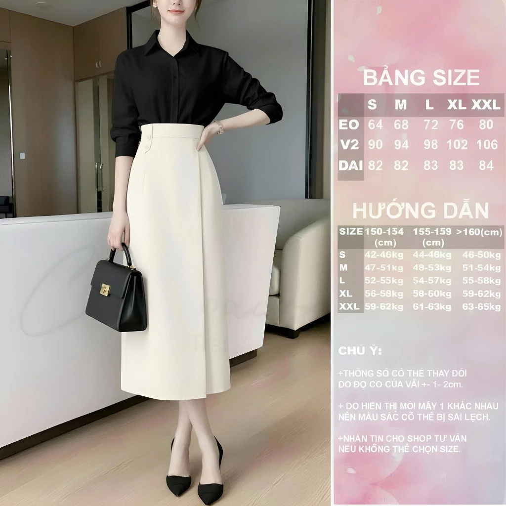 [Peinn] Chân váy dài dáng suông xẻ trước CV41 – Cạp cao, vải dày đứng form, dài 82–84cm