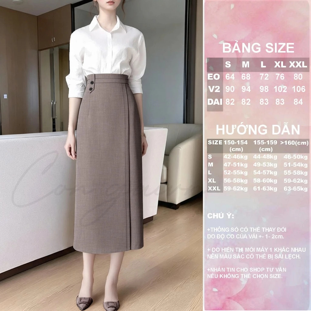 [Peinn] Chân váy dài dáng suông xẻ trước CV41 – Cạp cao, vải dày đứng form, dài 82–84cm