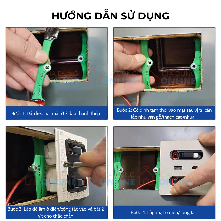 Thanh thép có lỗ vít lắp ổ điện, công tắc âm tường không cần hộp cho tường vách thạch cao, ván gỗ, nhựa PVC...