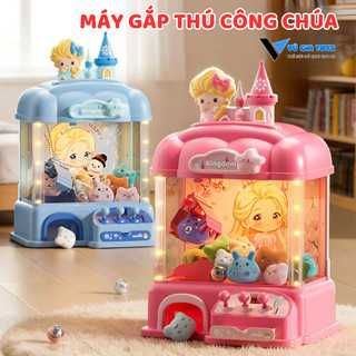 Máy Gắp Thú Bông Mini Lâu Đài Công Chúa Elsa Có Nhạc Và Đèn Vui Nhộn, Sẵn Nhiều Gấu Bông, Xu Đếm Thời Gian, Quà Tặng Bé