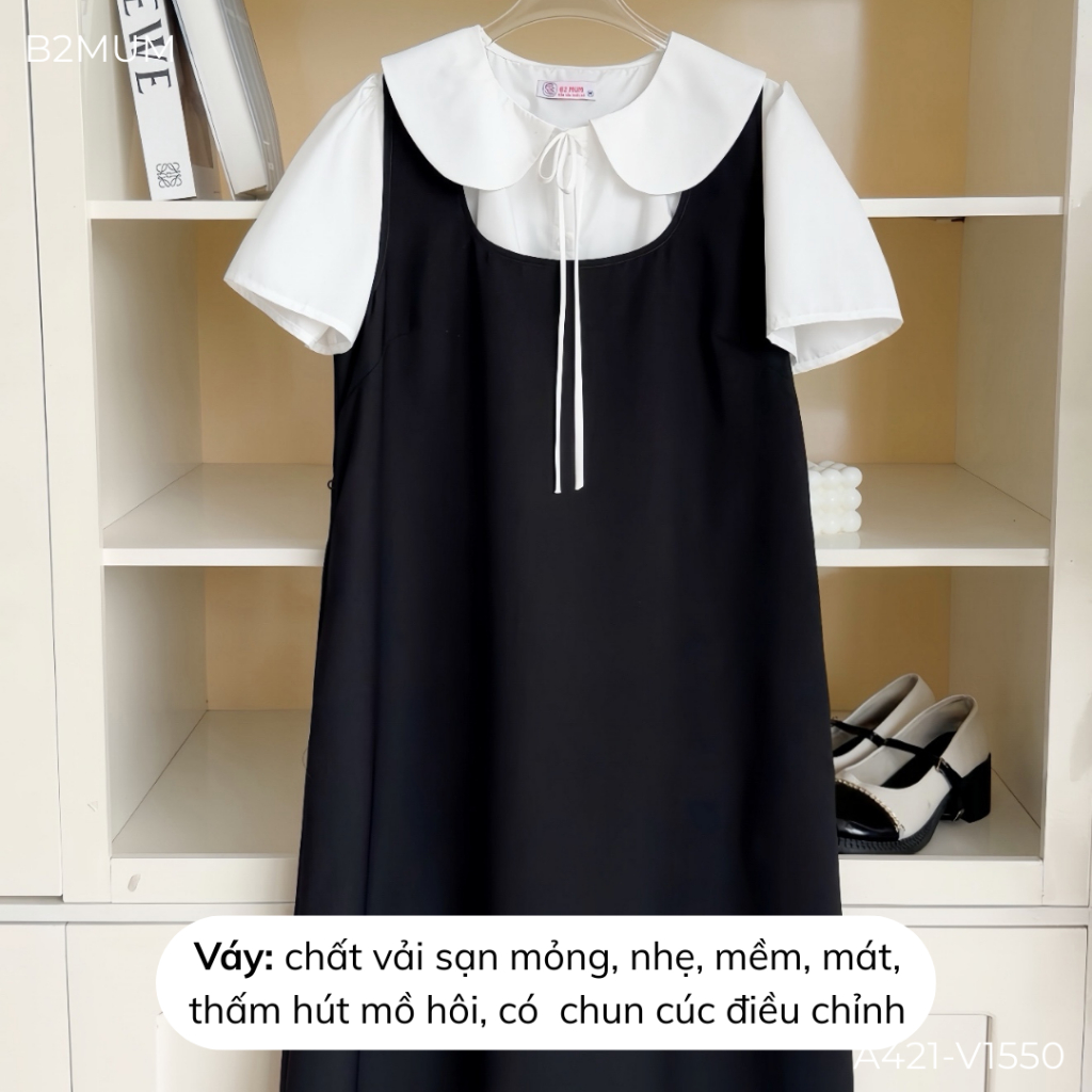 Set Phối Đồ Bầu Công Sở Nhẹ Mát - Áo Sơ Mi Cổ Sen Daily Shirt A421 & Yếm Suông Vivo Dress V1550 - By B2MUM