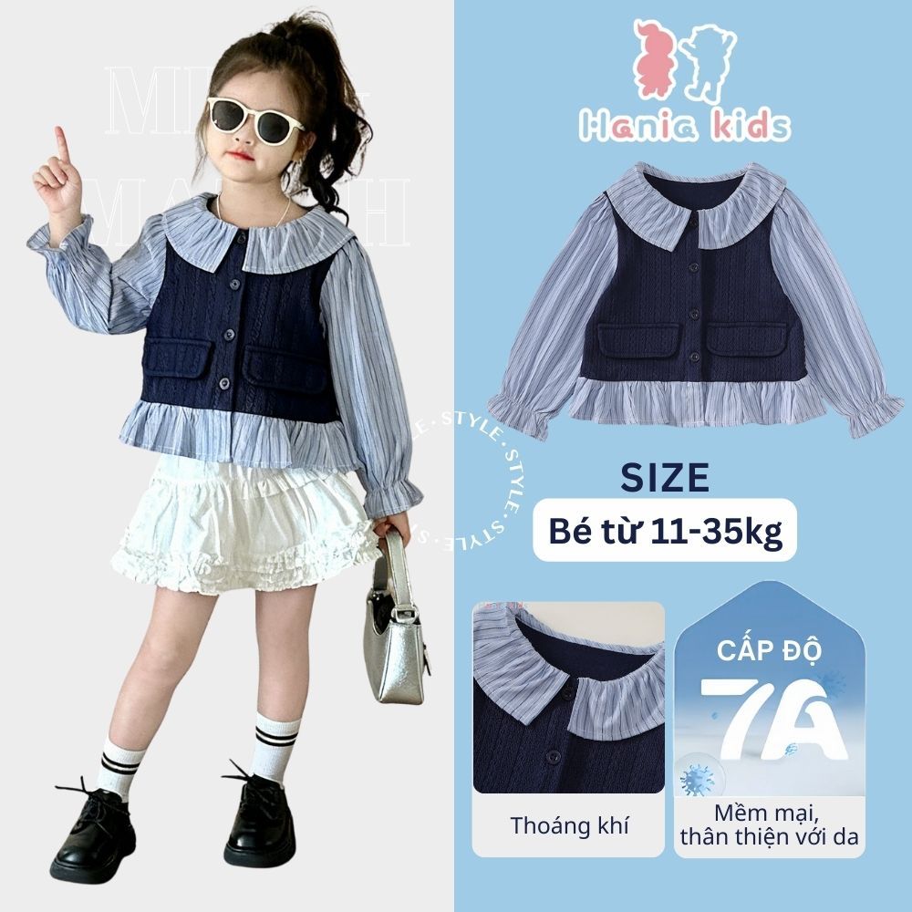 Áo sơ mi bé gái Hania Kids dáng cổ bèo phối gile, thích hợp cho bé đi học, dạo phố, dự tiệc