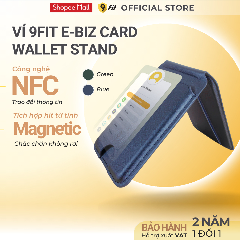 Ví da Từ Tính 9Fit EBiz Mag Stand Magnetic  tích hợp công nghệ NFC kiêm chân đến xoay360 độ- Hàng Chính Hãng-BH 12 tháng