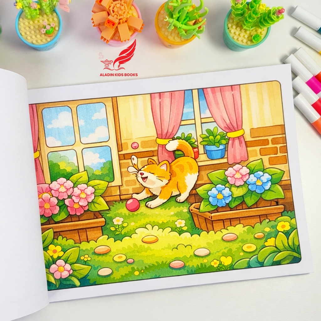 Sách - Tô Màu Mèo Cam Trên Gác Mái – Cozy Healing – Sách Tô Màu Thư Giãn, Tranh Dễ Tô, Giấy Đẹp