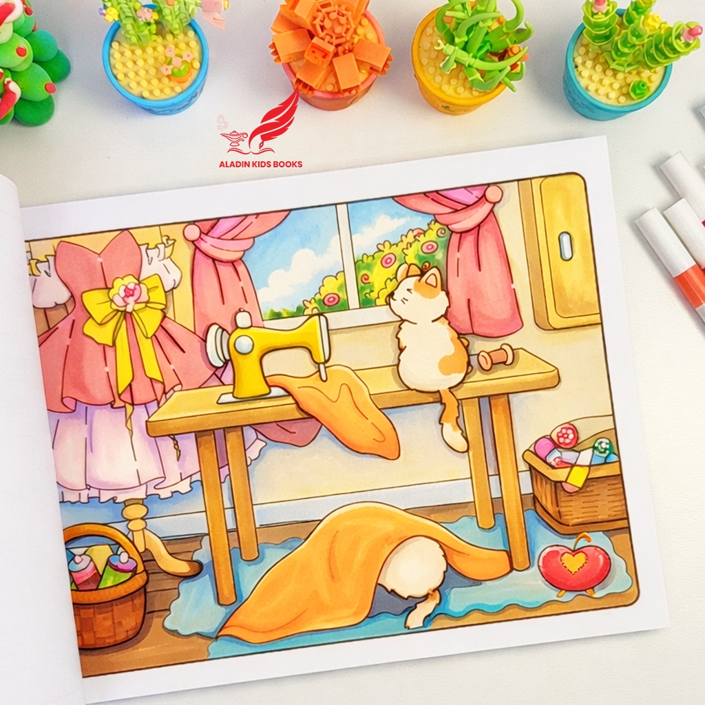 Sách - Tô Màu Mèo Cam Trên Gác Mái – Cozy Healing – Sách Tô Màu Thư Giãn, Tranh Dễ Tô, Giấy Đẹp