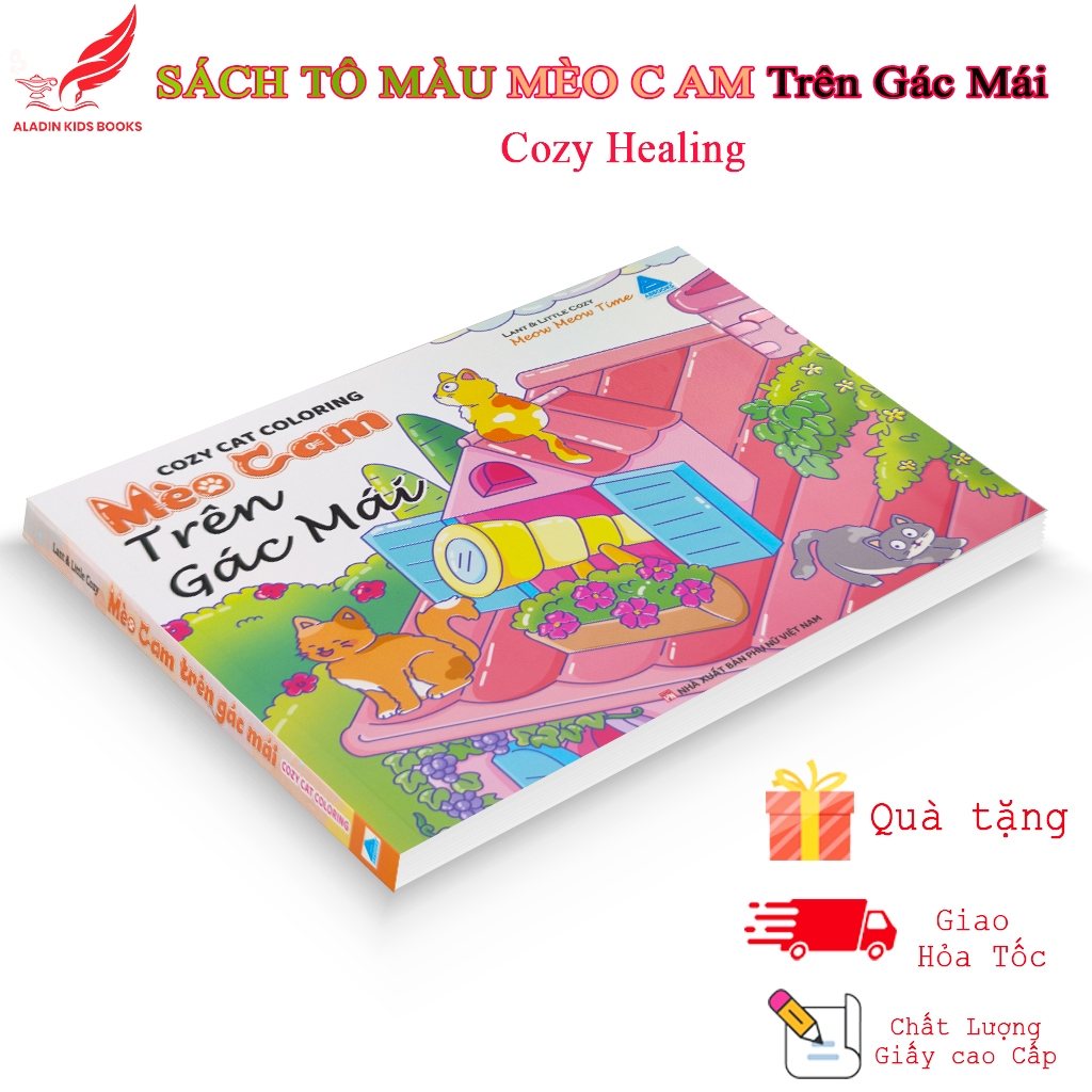 Sách - Tô Màu Mèo Cam Trên Gác Mái – Cozy Healing – Sách Tô Màu Thư Giãn, Tranh Dễ Tô, Giấy Đẹp