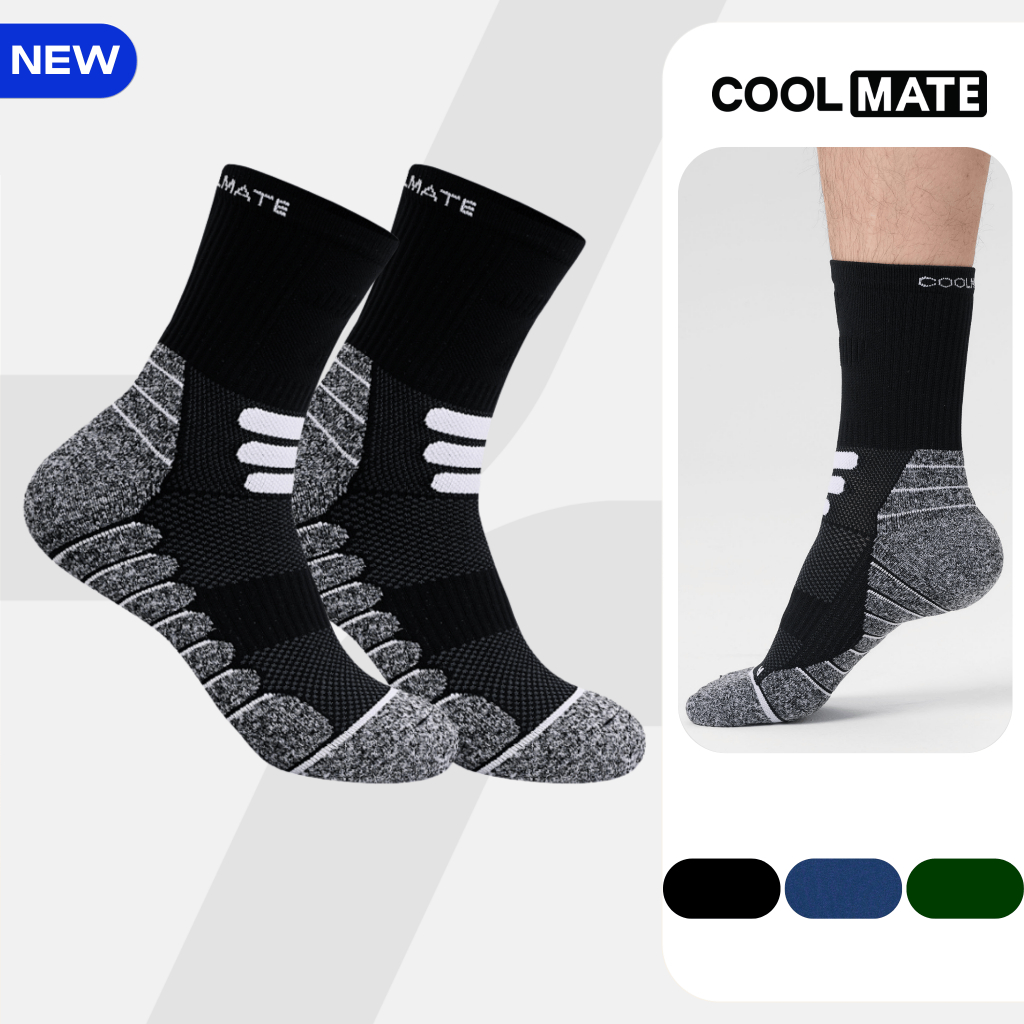 [MUA 2 GIẢM 5%]Tất Pickleball Nam Cổ Trung Court Black co giãn, thấm hút, kháng khuẩn Coolmate