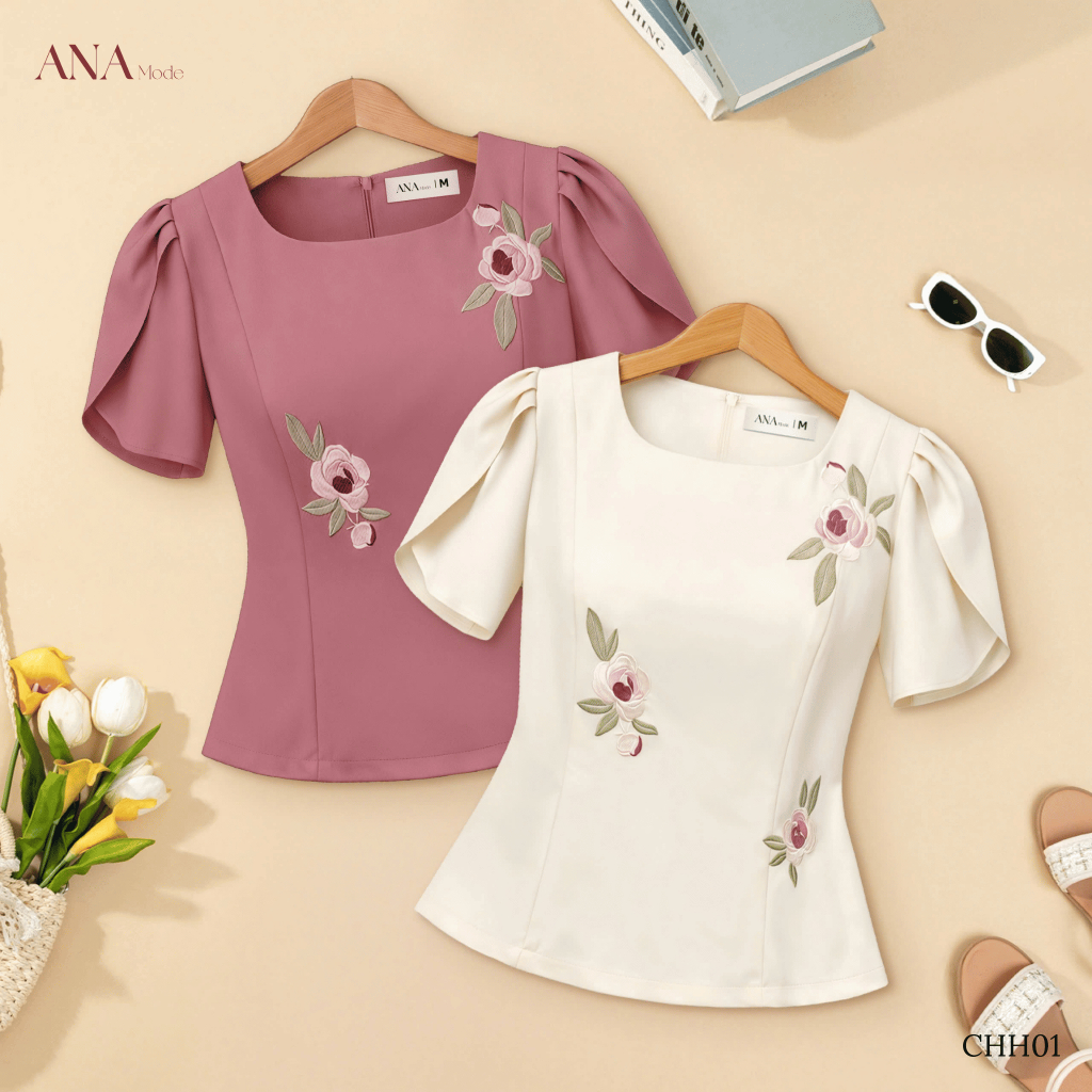 Áo Kiểu Thêu Hoa Trung Niên ANA Mode Chất Liệu Cotton Lạnh Thanh Lịch Đi Chơi Quà Tặng Mẹ AK25CHH01