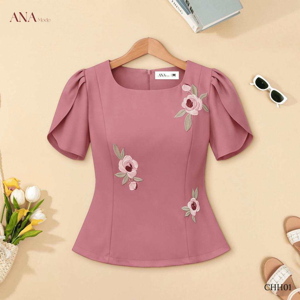 Áo Kiểu Thêu Hoa Trung Niên ANA Mode Chất Liệu Cotton Lạnh Thanh Lịch Đi Chơi Quà Tặng Mẹ AK25CHH01