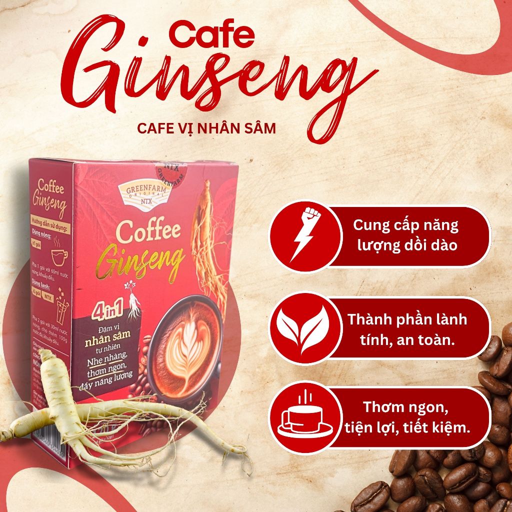 (COMBO 6 HỘP) Cà Phê Sâm GINSENG - Tăng Cường Sức Khỏe, Bổ Sung Năng Lượng - TANY CAFE - 1 Hộp 10 Gói x 12g