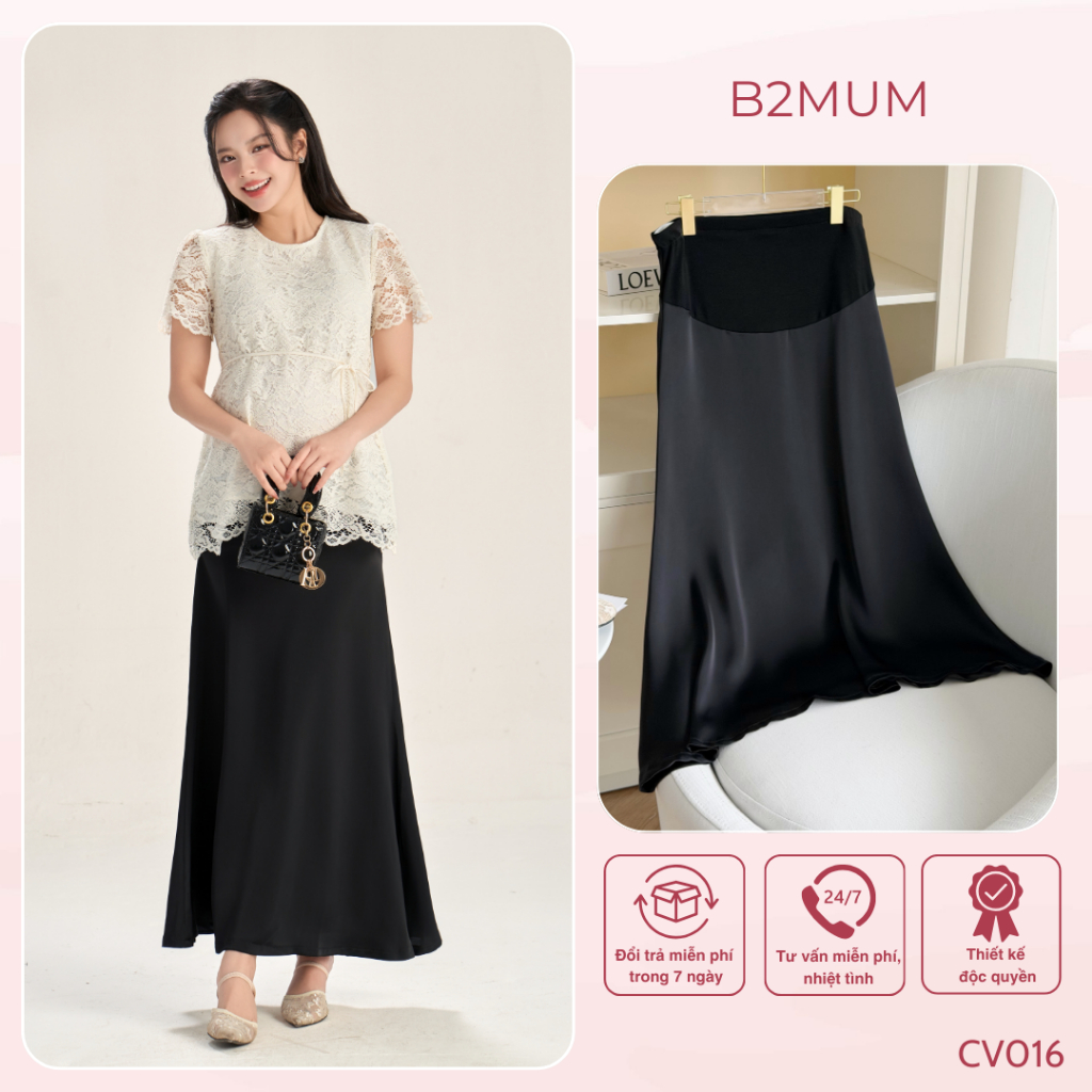 Chân Váy Bầu Đuôi Cá, Giấu Bụng Tôn Dáng, Chất Lụa Tô Châu, Mặc Đi Làm Đi Chơi - Guno Skirt CV016 By B2MUM
