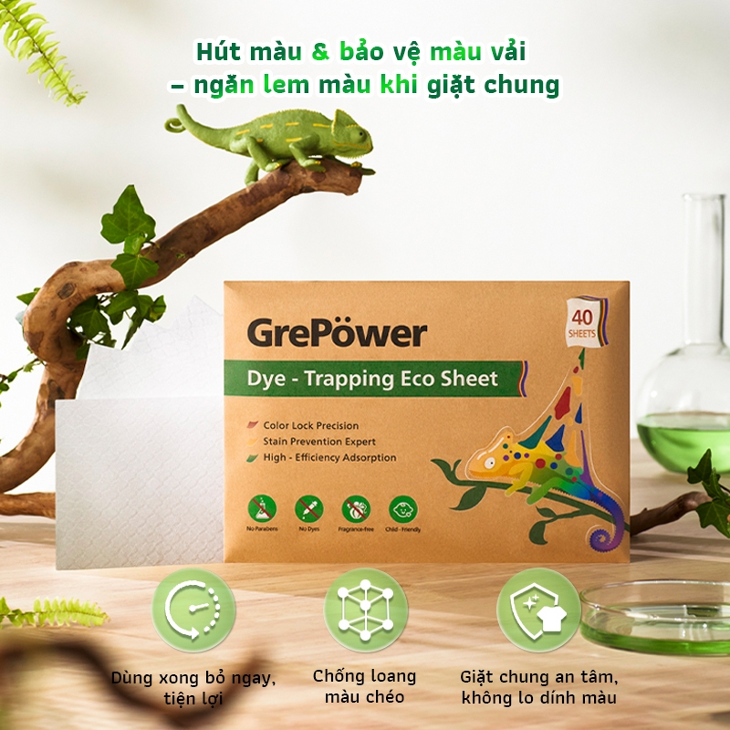 Giấy Hút Màu & Chống Phai Grepower – Giấy bảo vệ chống bẩn cho máy giặt, tấm bảo vệ ngăn phai màu và giữ màu sắc quần áo