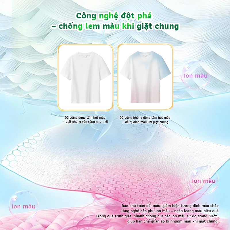 Giấy Hút Màu & Chống Phai Grepower – Giấy bảo vệ chống bẩn cho máy giặt, tấm bảo vệ ngăn phai màu và giữ màu sắc quần áo