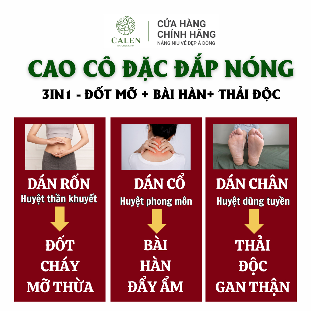 [G/c mới 2026] Miếng dán cao nóng cô đặc 3in1 Calen Nature Farm đốt mỡ , bài hàn, thải độc bịch 10 miếng mua 2 tặng 1