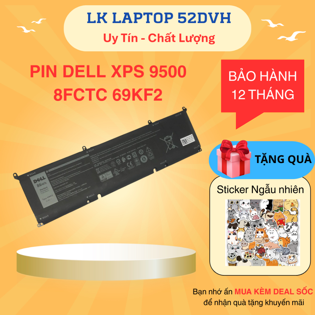 Pin Laptop Dell XPS 15 9500 69KF2 8FCTC 9510 9520, Precision 5550 5560 5570, Dell Inspiron 16 7610 7620, Dell Gaming G15