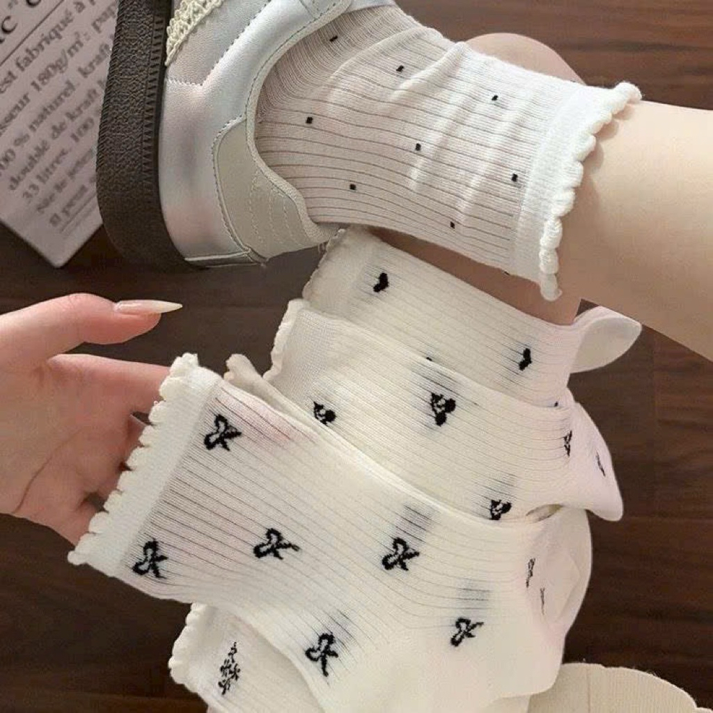 Sét 5 đôi 10 đôi tất tim nơ trắng cổ bèo mẫu mới