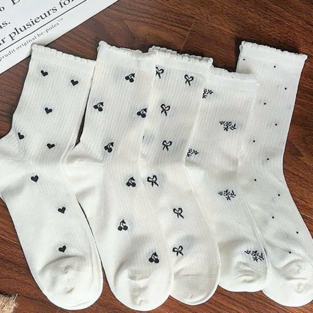 Sét 5 đôi 10 đôi tất tim nơ trắng cổ bèo mẫu mới