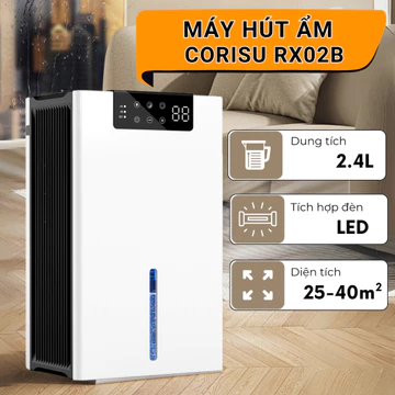 Máy hút ẩm CORISU RX02B, máy hút ẩm không khí dung tích 2.4L tích hợp đèn led công nghệ lõi lọc khử ẩm mới 3in1