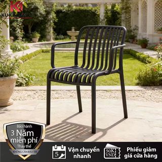 Ghế sân vườn nhựa PP, chống thấm nước, chống nắng không phai màu, thiết kế đơn giản sang trọng, bền bỉ và thoải mái
