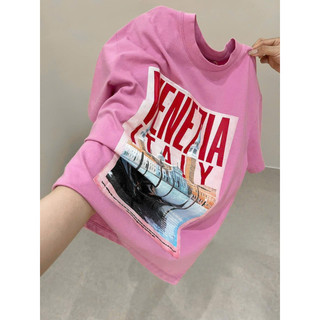Áo Thun Nữ ( Joie Trendy ) Cotton 100% In Hình VENEZIA ITALY - Áo Phông Màu Hồng Cổ Tròn Mềm Mịn Thấm Hút