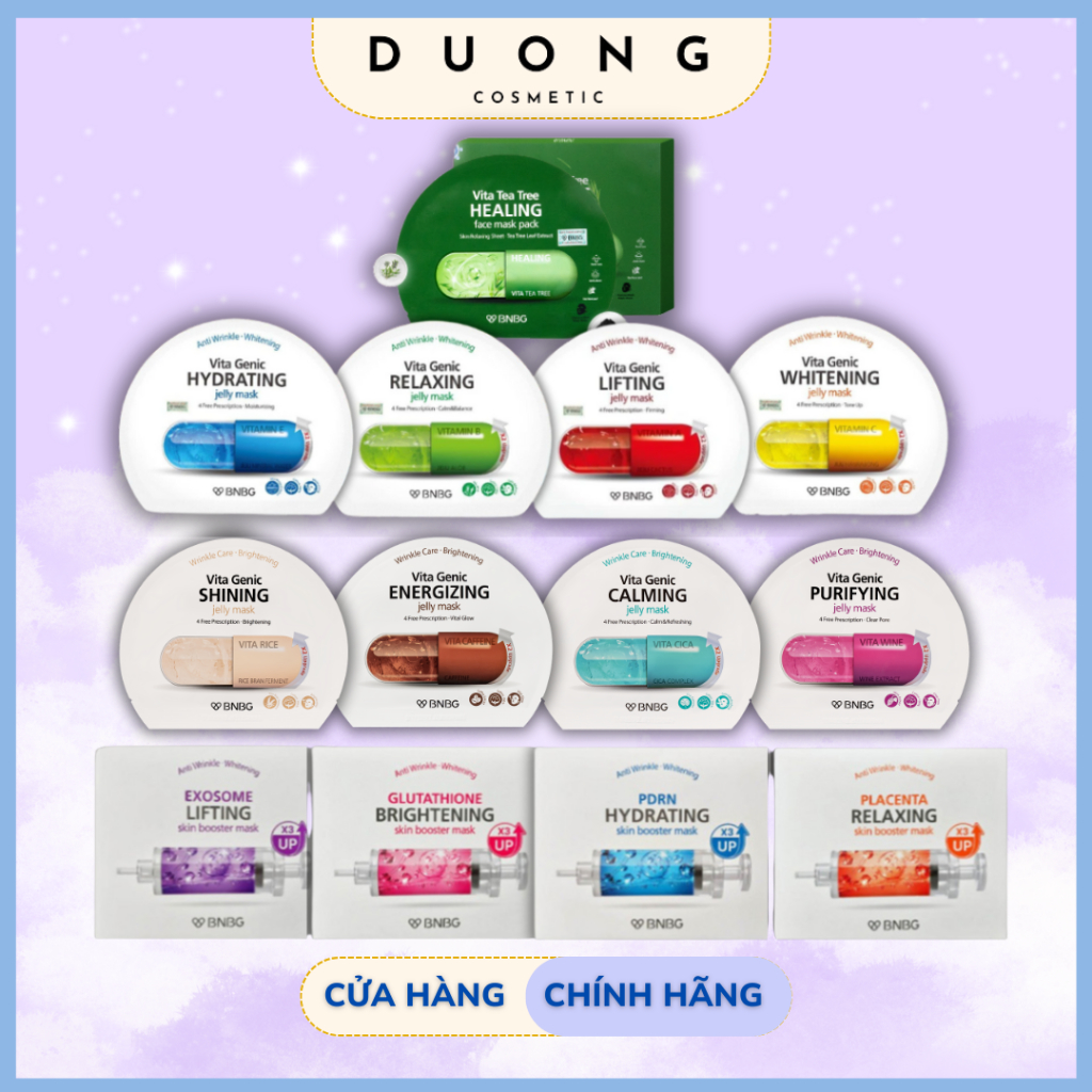 Hộp 10 Miếng Mặt Nạ BNBG ĐỦ LOẠI Vita Genic, Tràm Trà, Skin Booster Dưỡng Ẩm, Phục Hồi Hàn Quốc 30g