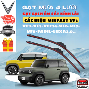 Gạt Mưa VF3, Gạt MƯA CÁC DÒNG XE VINFAST,VF8, VF9,VF7,VF6,VF5, VFe34,HERIO,LIMO GREEN Silicon 4 Lưỡi Gạt Sạch Êm