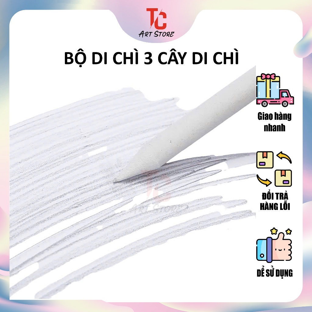 Bộ 3 Cây Di Chì, Chà  Tem Cao Cấp - Dụng Cụ Vẽ Truy Thần, Pastel & Charcoal Chuyên Nghiệp