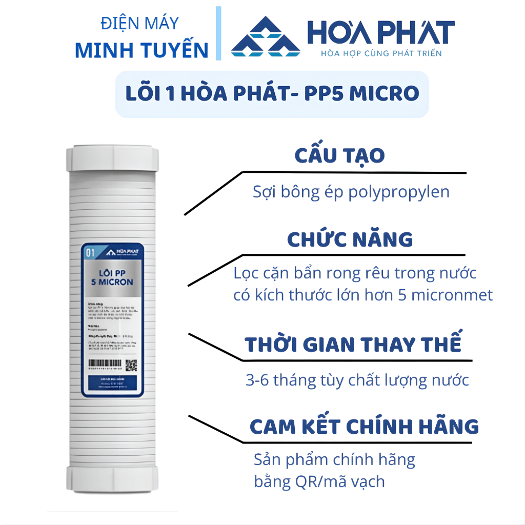 Bộ 3 lõi lọc thô 123 Hòa Phát Chính Hãng dùng cho máy lọc nước RO 3 cốc 10inch