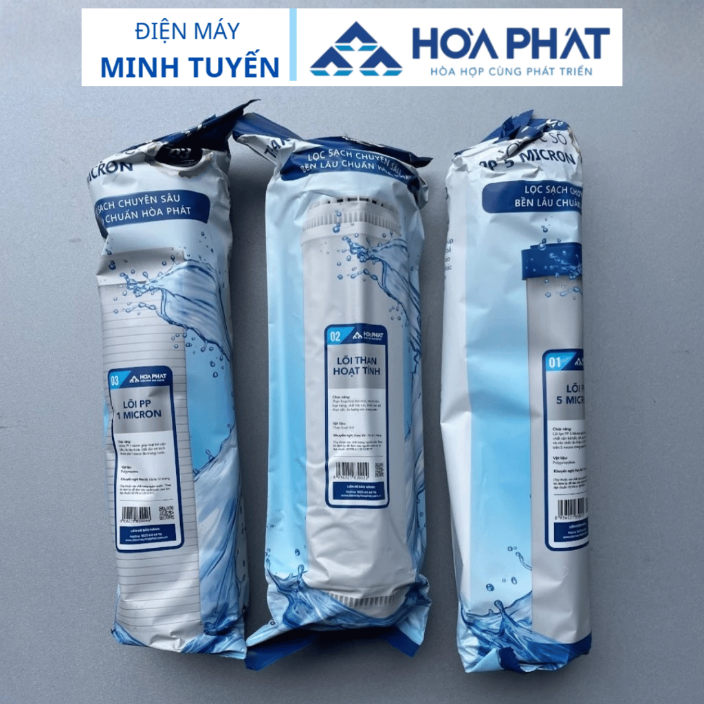 Bộ 3 lõi lọc thô 123 Hòa Phát Chính Hãng dùng cho máy lọc nước RO 3 cốc 10inch