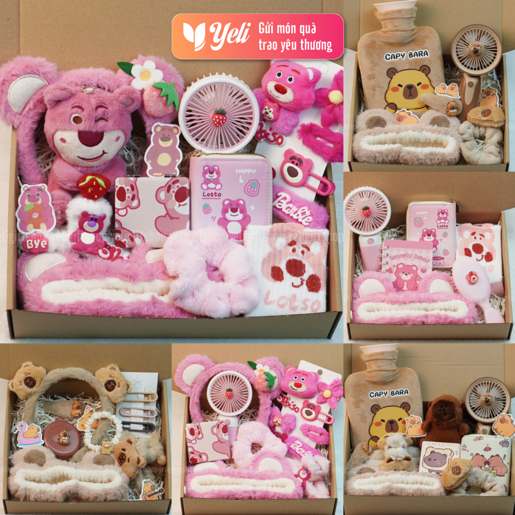 Quà tặng gấu dâu Lotso, Capybara cho bạn gái, người thân, Combo quà tặng phụ kiện, Sét quà gấu dâu, Capybara Yeli Shop
