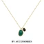 Dây chuyền nữ titan mặt khảm đá Chalcedony xanh lục và đen cổ điển mạ vàng 18K không gỉ WN2622 BY ACCESSORIES