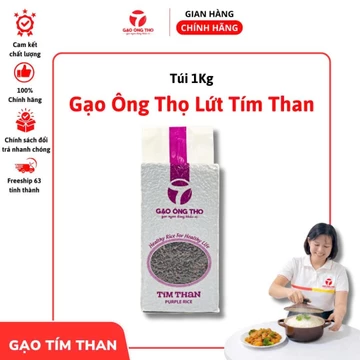 Gạo Lứt Tím Than (gạo lứt đen) – thương hiệu Ông Thọ, hàm lượng anthocyanin cao – túi hút chân không định hình chữ nhật