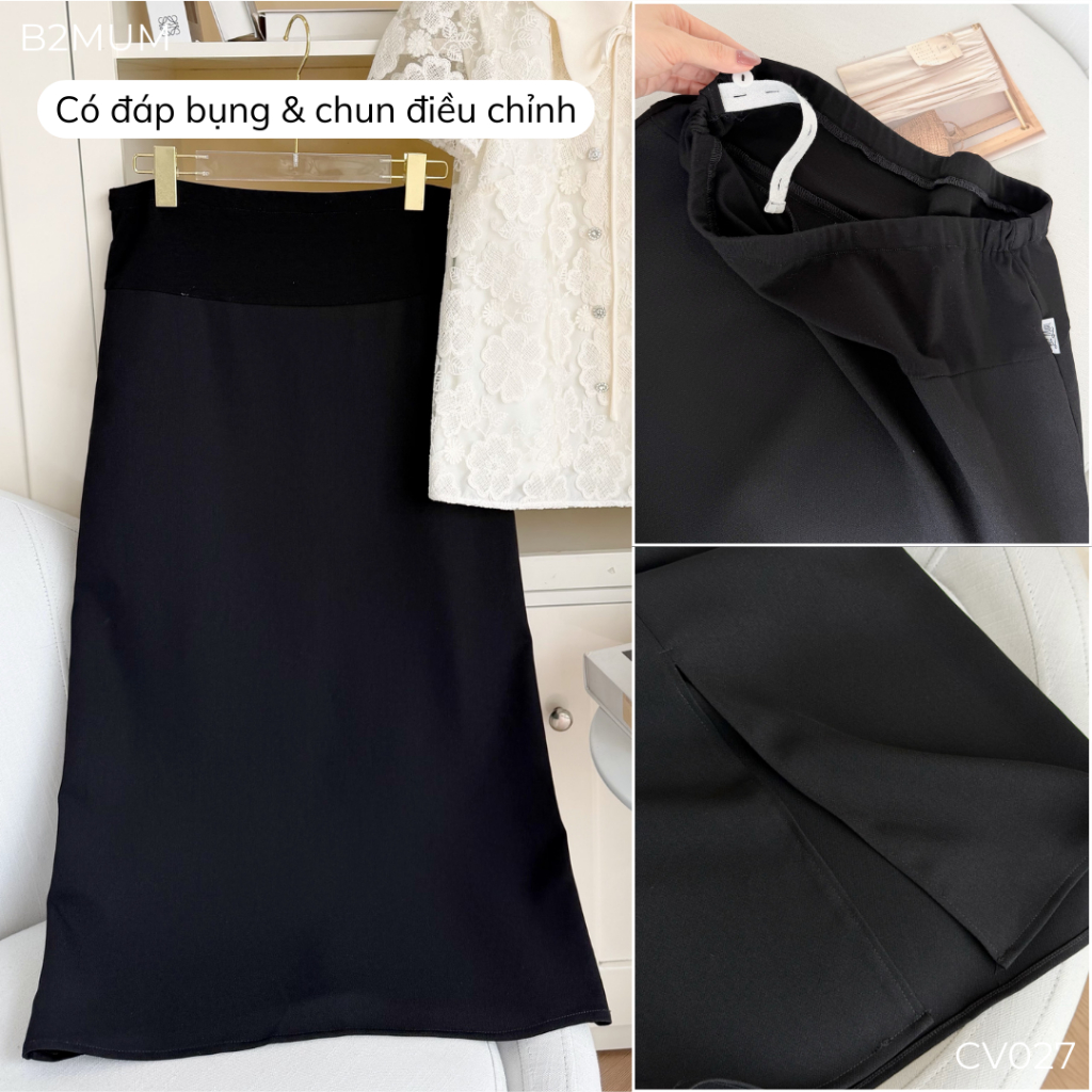 Chân Váy Bầu Công Sở Chất Tuyết Mưa Mềm Mát, Co Giãn Nhẹ, Giấu Bụng Tốt, Mặc Đi Làm Đi Chơi - Halo Skirt CV027 By B2MUM