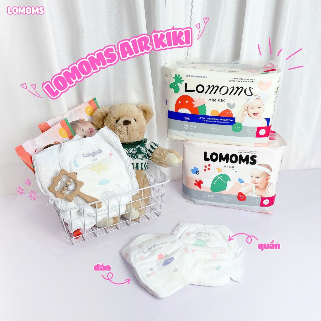 Tã/Bỉm ngày đêm Lomoms nội địa Hàn Quốc, siêu mềm mịn, đủ size cho bé
