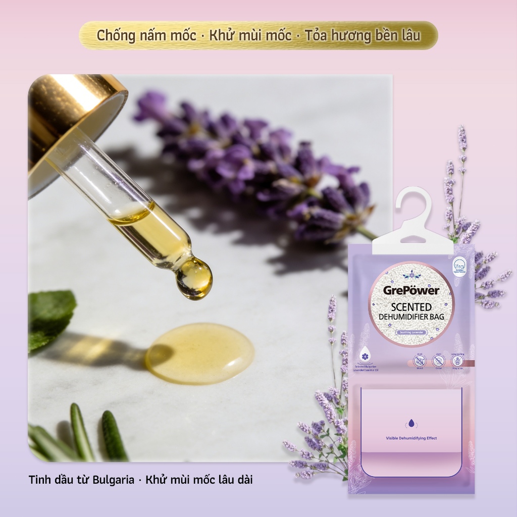 Túi hút ẩm hương thơm GrePower by Liby | Hút ẩm hiệu quả Tạm biệt ẩm mốc Dùng cho tủ quần áo / tủ giày