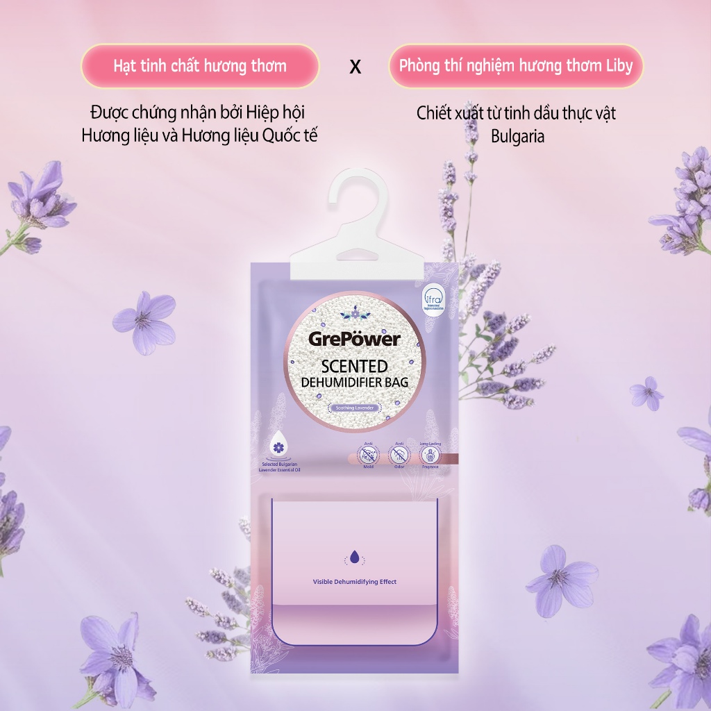 Túi hút ẩm hương thơm GrePower by Liby | Hút ẩm hiệu quả Tạm biệt ẩm mốc Dùng cho tủ quần áo / tủ giày
