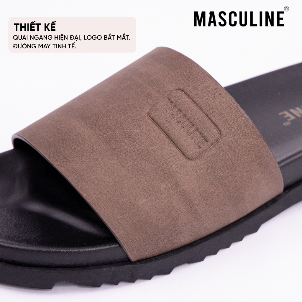Dép nam MASCULINE MDN602 quai ngang da microfiber mềm êm chân đế PU chống trượt