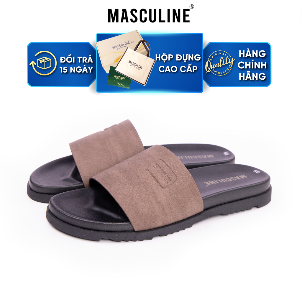 Dép nam MASCULINE MDN602 quai ngang da microfiber mềm êm chân đế PU chống trượt